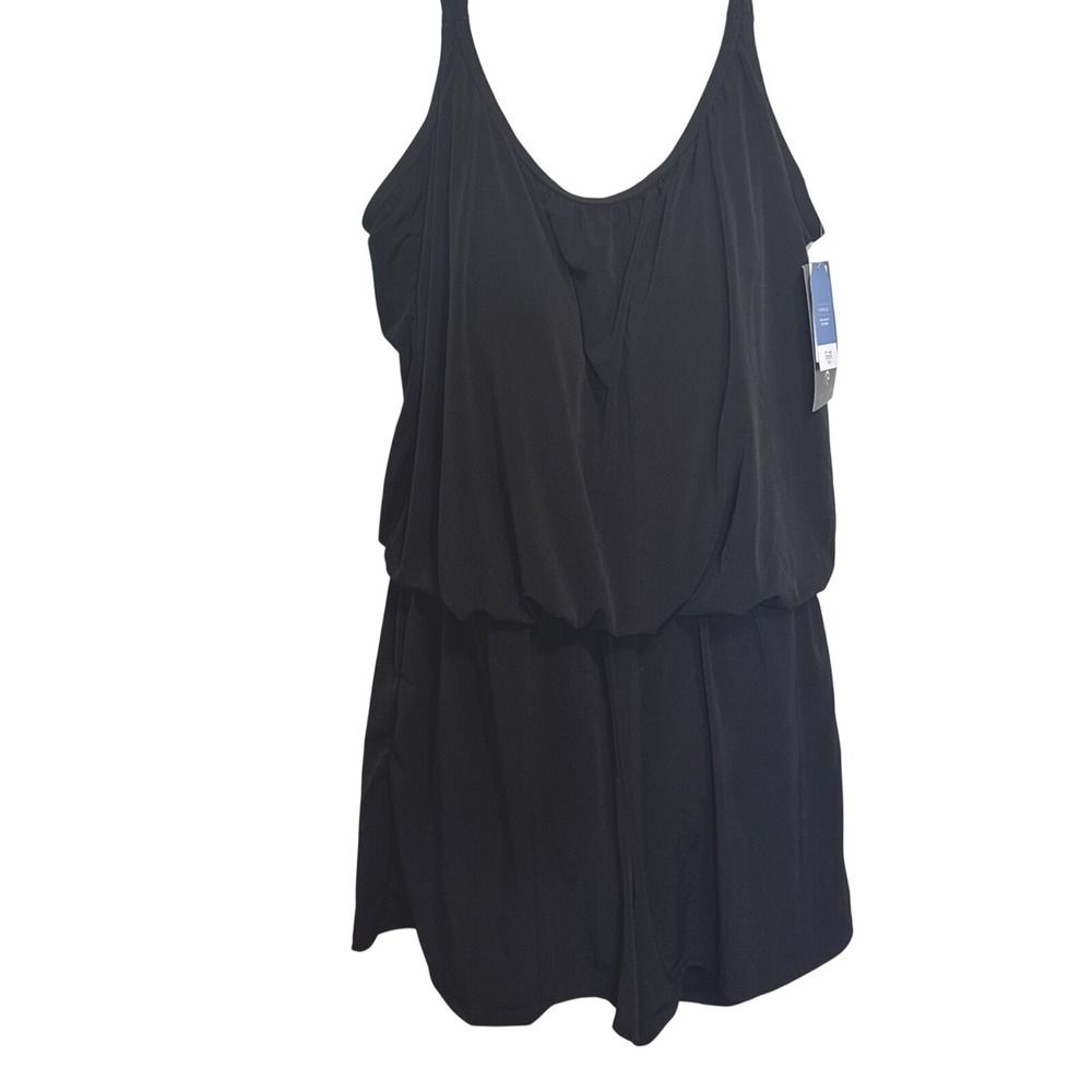 Maxine of Hollywood Women Black Swim Romper One Piece UPF 50+ MW9MD45-BLK 18W